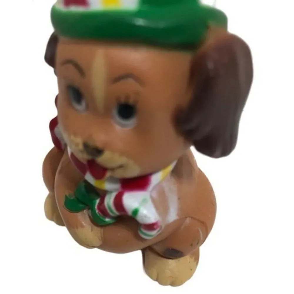 WA Puppy Dog Christmas Cuties ornament 1985‎ Vintage Hong Kong Candy Cane brown